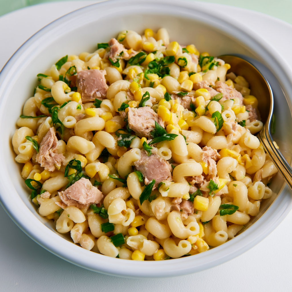 Salade de pâtes au thon et maïs, facile et économique.