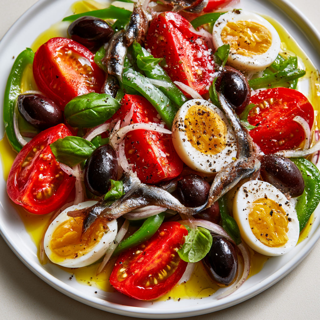 Salade niçoise traditionnelle revisitée, simple et élégante.