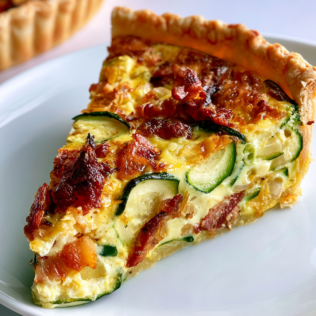 Tarte aux courgettes et aux lardons croustillants facile à préparer.
