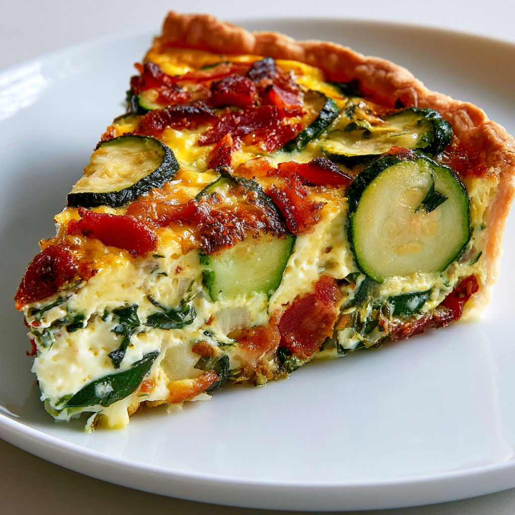 Délicieuse tarte maison aux courgettes fondantes et lardons fumés.