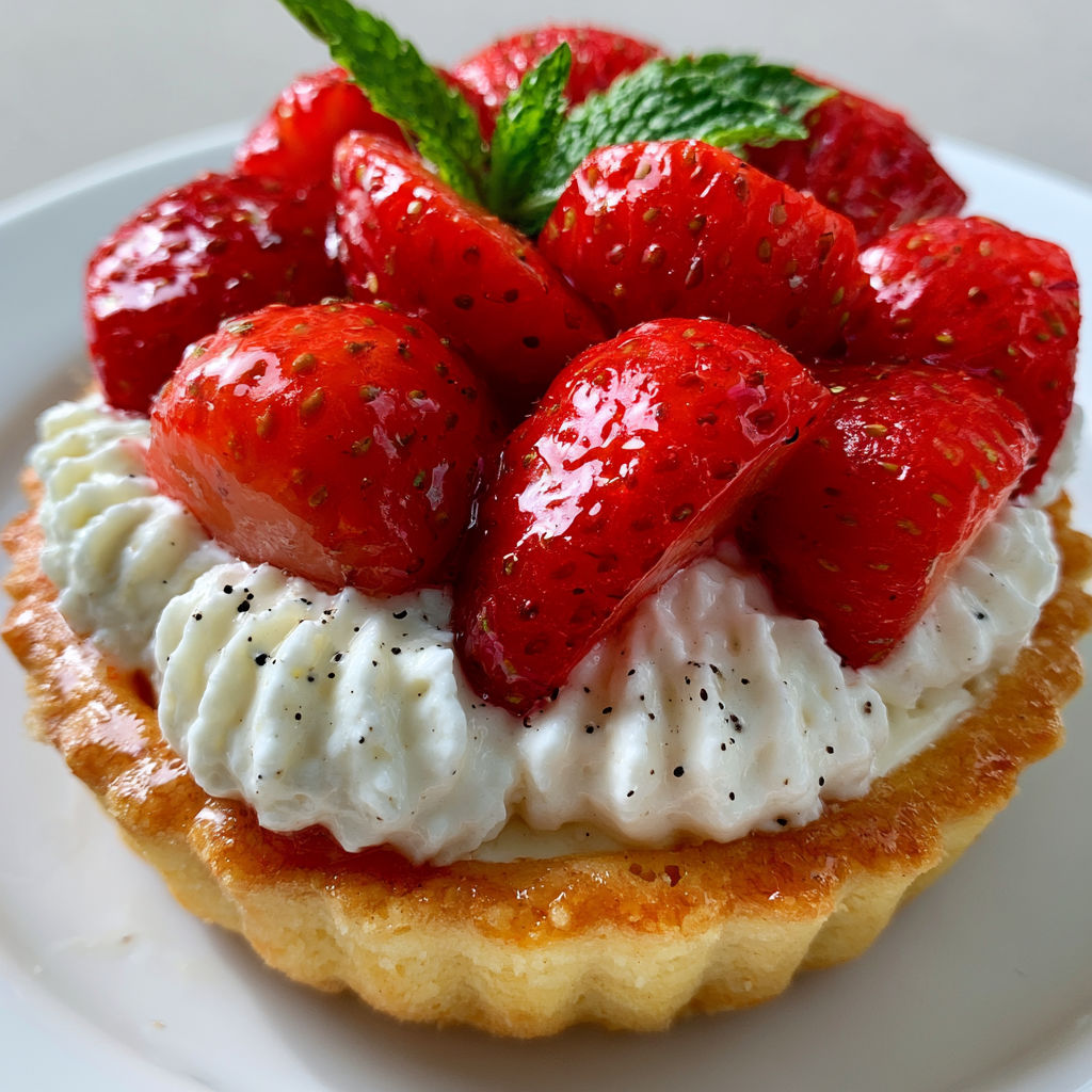 Tarte sablée aux fraises et à la vanille avec une crème légère et gourmande.