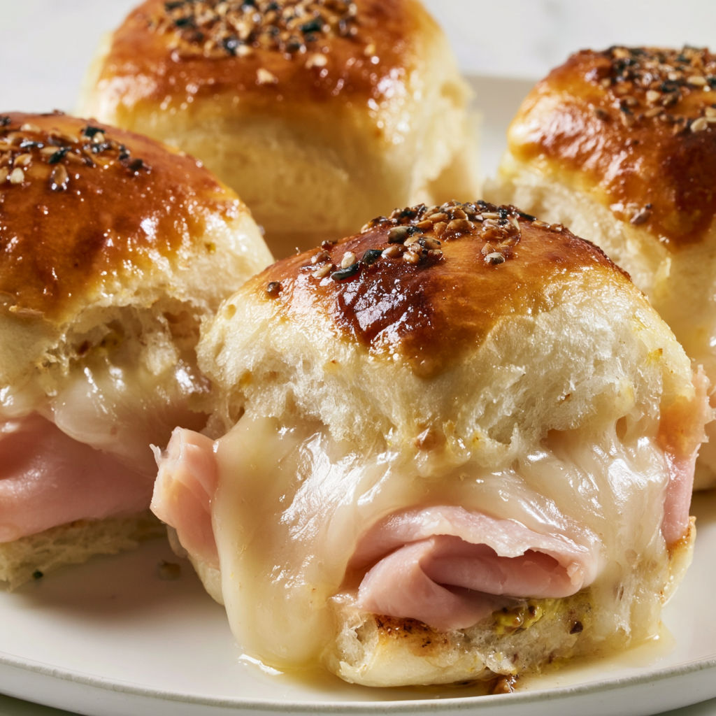 Délicieux petits pains gratinés au fromage et jambon prêts en quelques minutes.