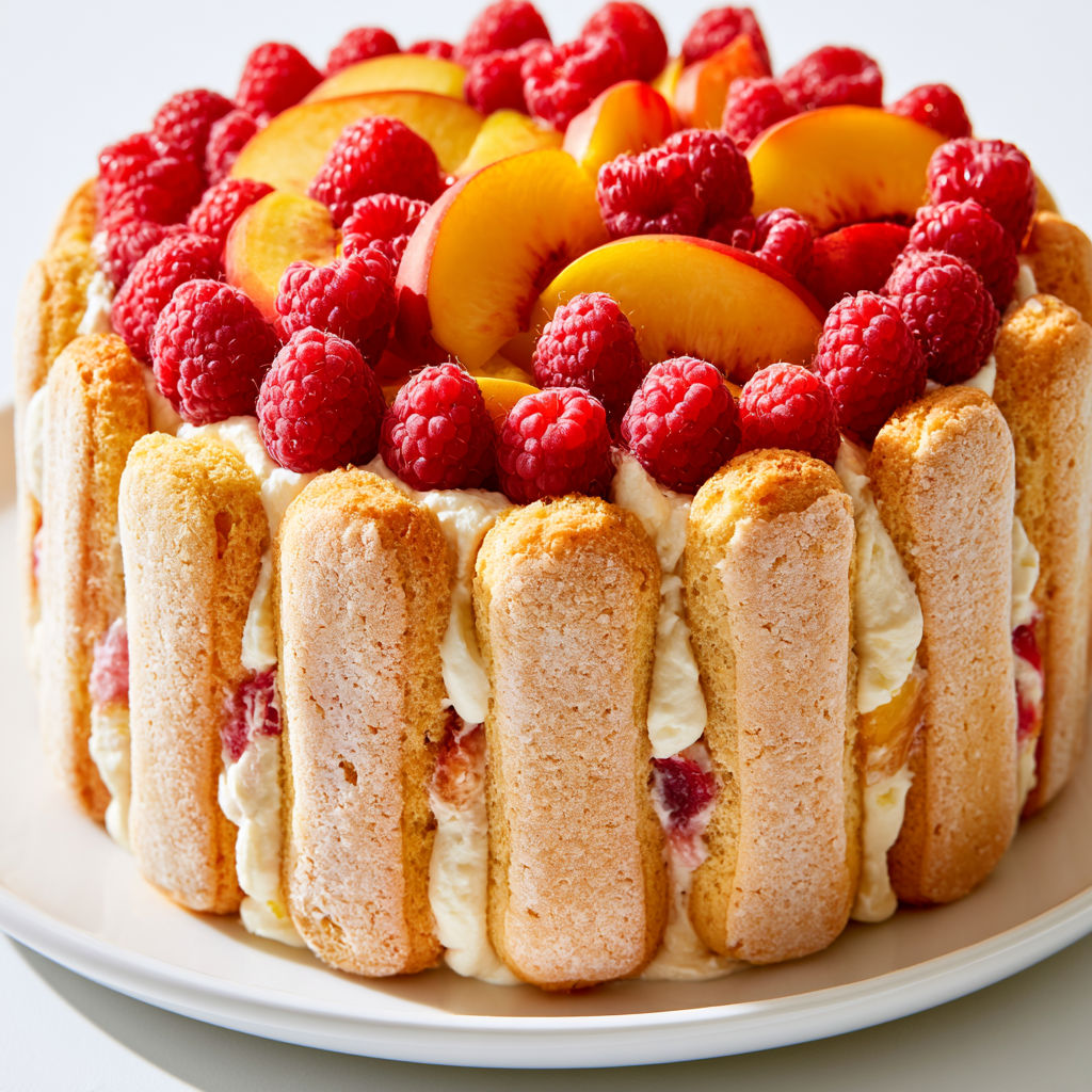 Délicieuse charlotte aux fruits d'été avec mascarpone, fromage blanc et biscuits fondants.