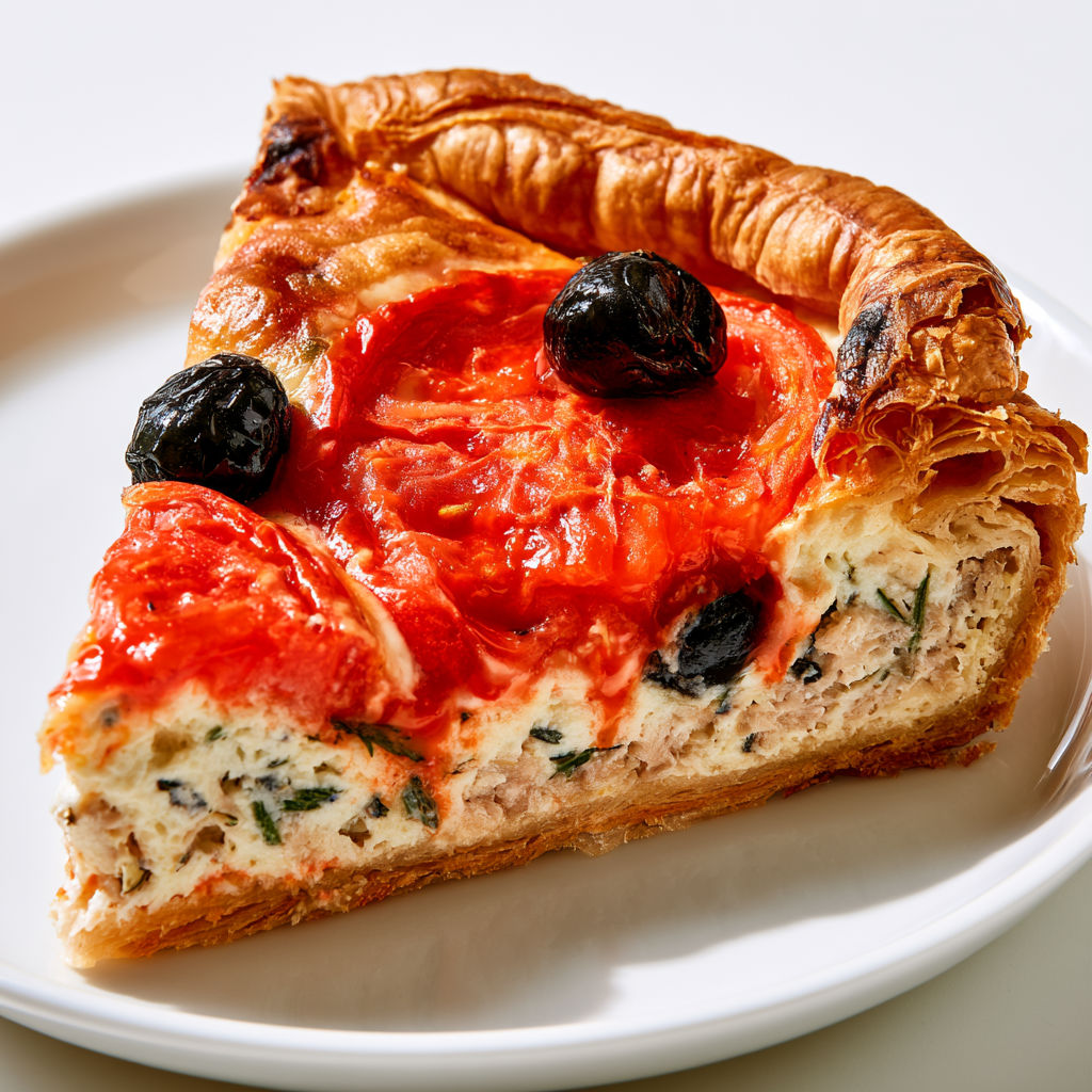 Délicieuse tarte au thon et aux tomates relevée d'estragon et de mascarpone.