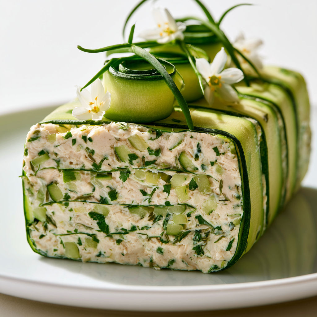 Délicieuse terrine de poulet aux courgettes et parmesan pour une entrée raffinée.