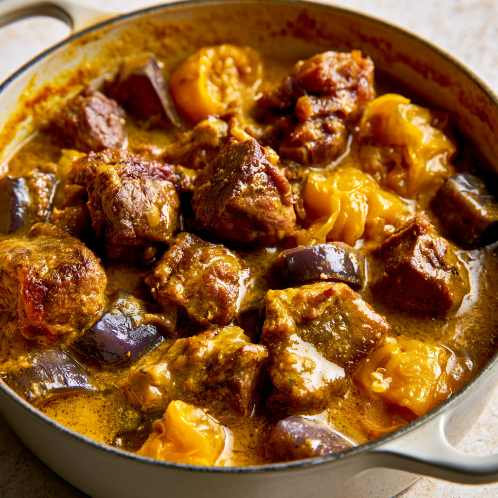 Colombo de veau traditionnel aux épices parfumées et viande fondante.