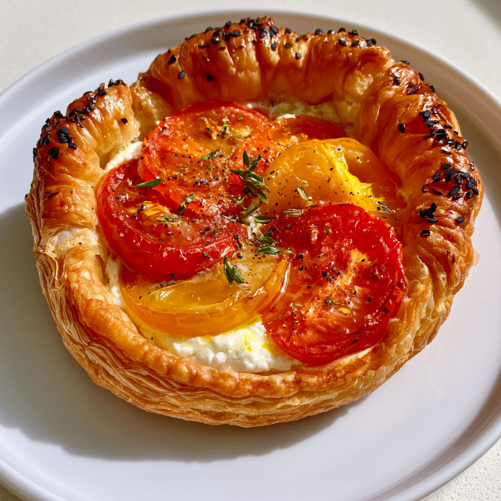 Mini feuilletés aux tomates cerises et ricotta croustillants prêts en 20 minutes.