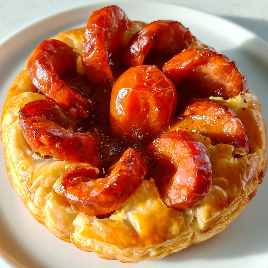 Une mini-feuilletée aux tomates et au chorizo.