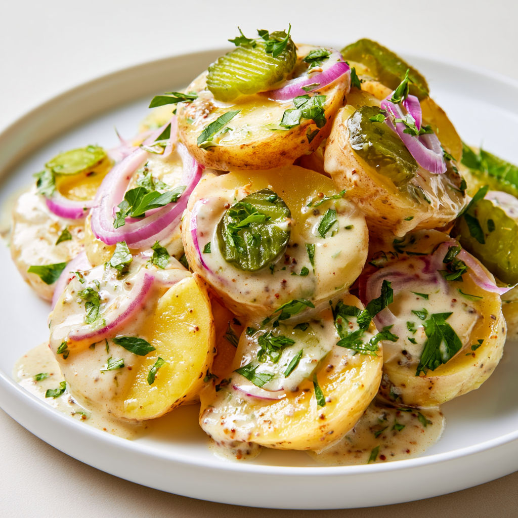 Salade de pommes de terre à l'ancienne parfaite pour accompagner un barbecue.