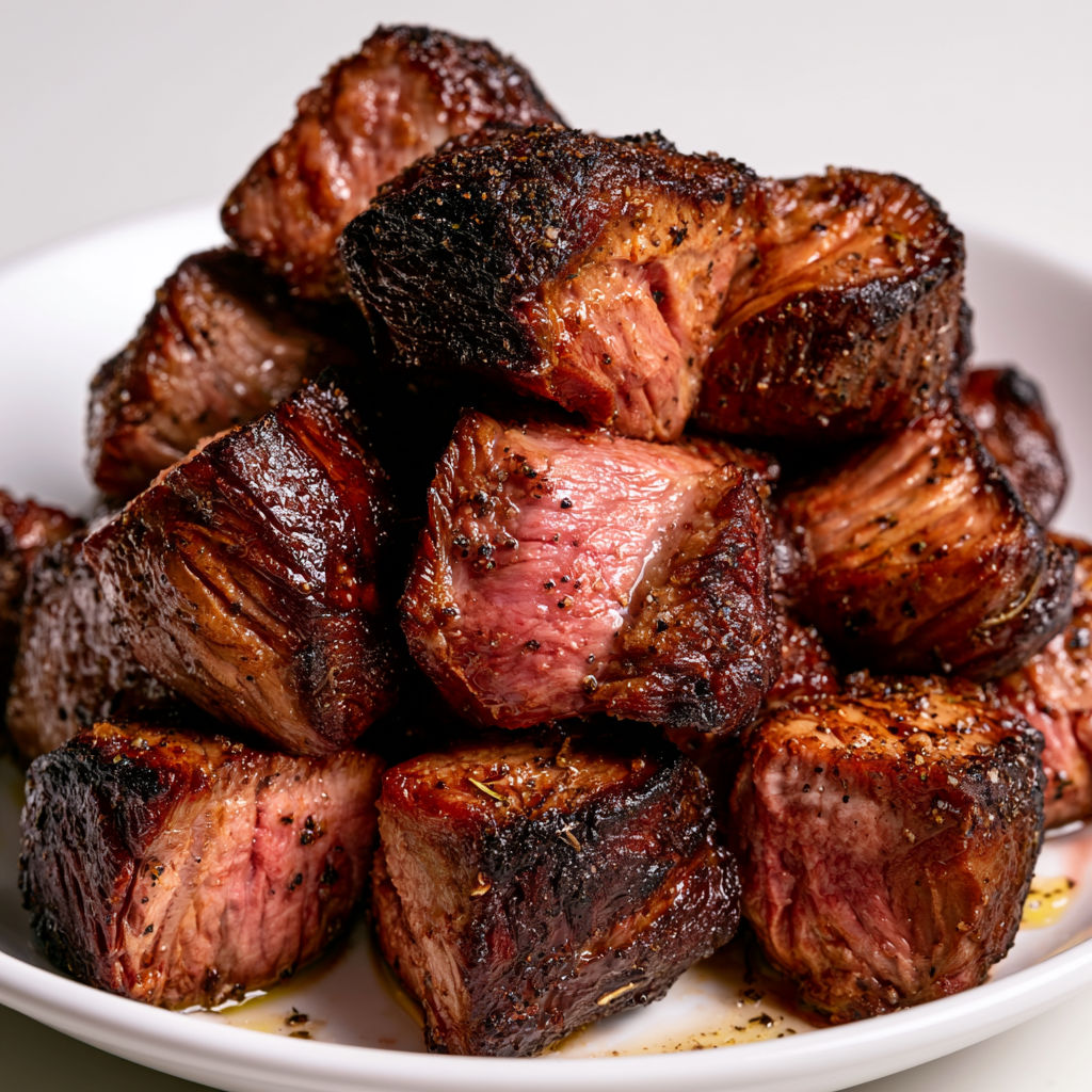 Une pile de paleron de bœuf grillé sur un plateau.