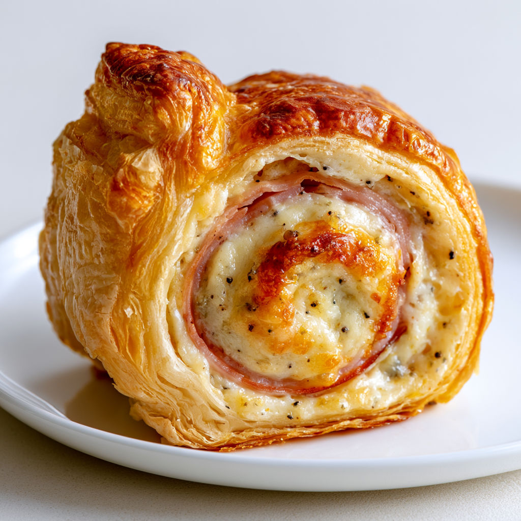 Escargots feuilletés au fromage fondant et jambon croustillants pour l'apéritif.