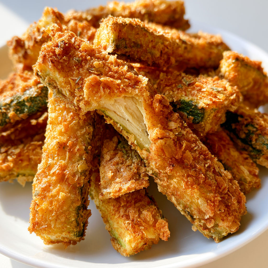 Des bâtonnets de courgettes dorés et croustillants avec une panure vegan sans gluten !