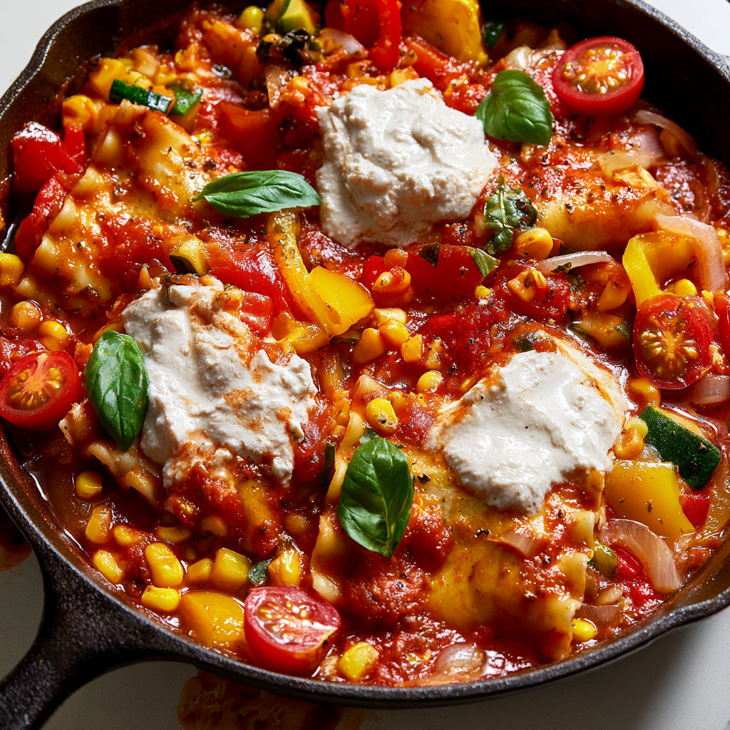 Une recette de lasagne d'été avec des légumes grillés et une sauce au yaourt.
