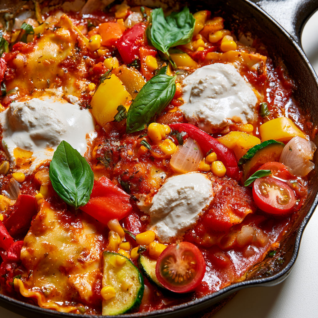 Lasagnes vegan crémeuses aux légumes d’été sans salir toute la cuisine.