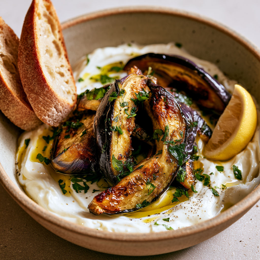 Les aubergines rôties à la turque au yaourt grec et à l’ail.