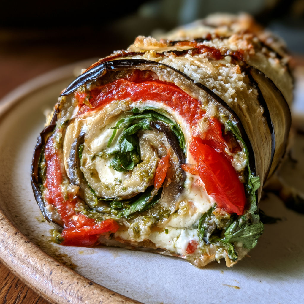 Rouleaux d’aubergines au pesto mozzarella et tomates.