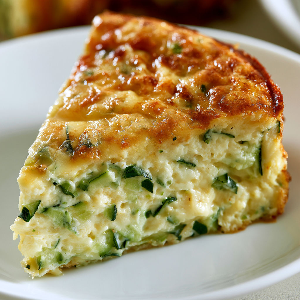 Une tranche de Flan de courgettes fondant au gruyère.