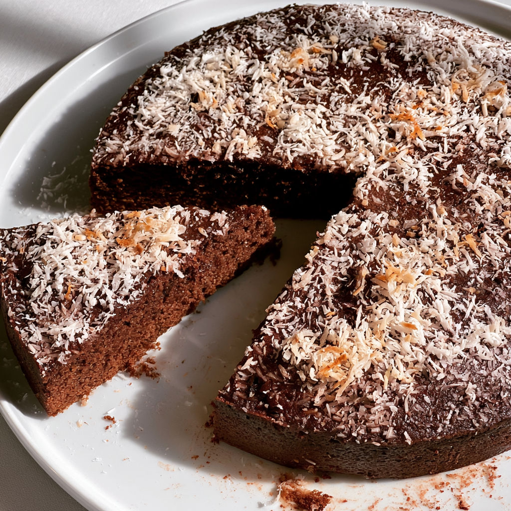 Gâteau au chocolat noir et à la noix de coco.
