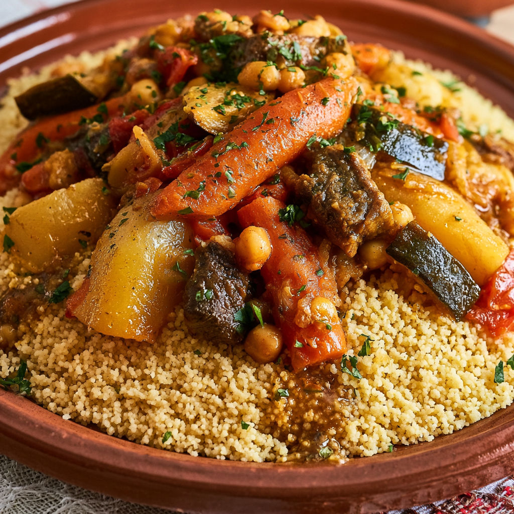 Couscous traditionnel aux légumes et au bœuf.