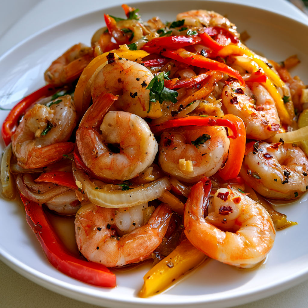 Sauté de crevettes aux poivrons prêt en 15 minutes.