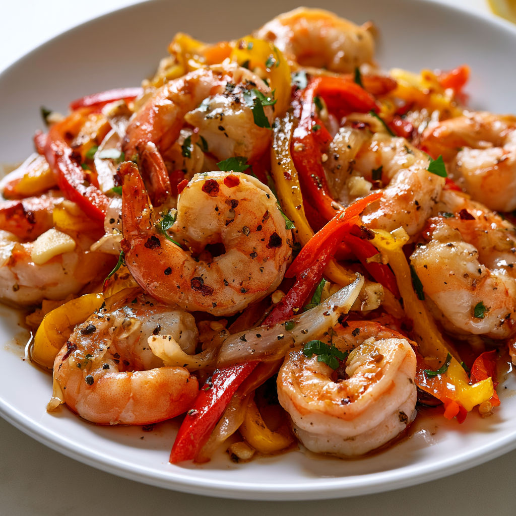 Crevettes aux poivrons colorés pour un dîner facile et rapide.