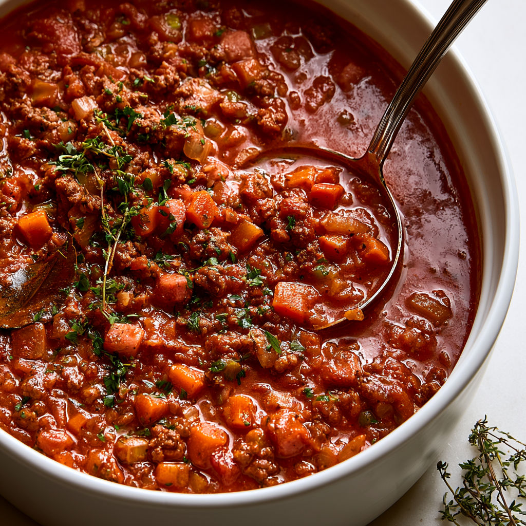Sauce bolognaise maison riche et savoureuse.