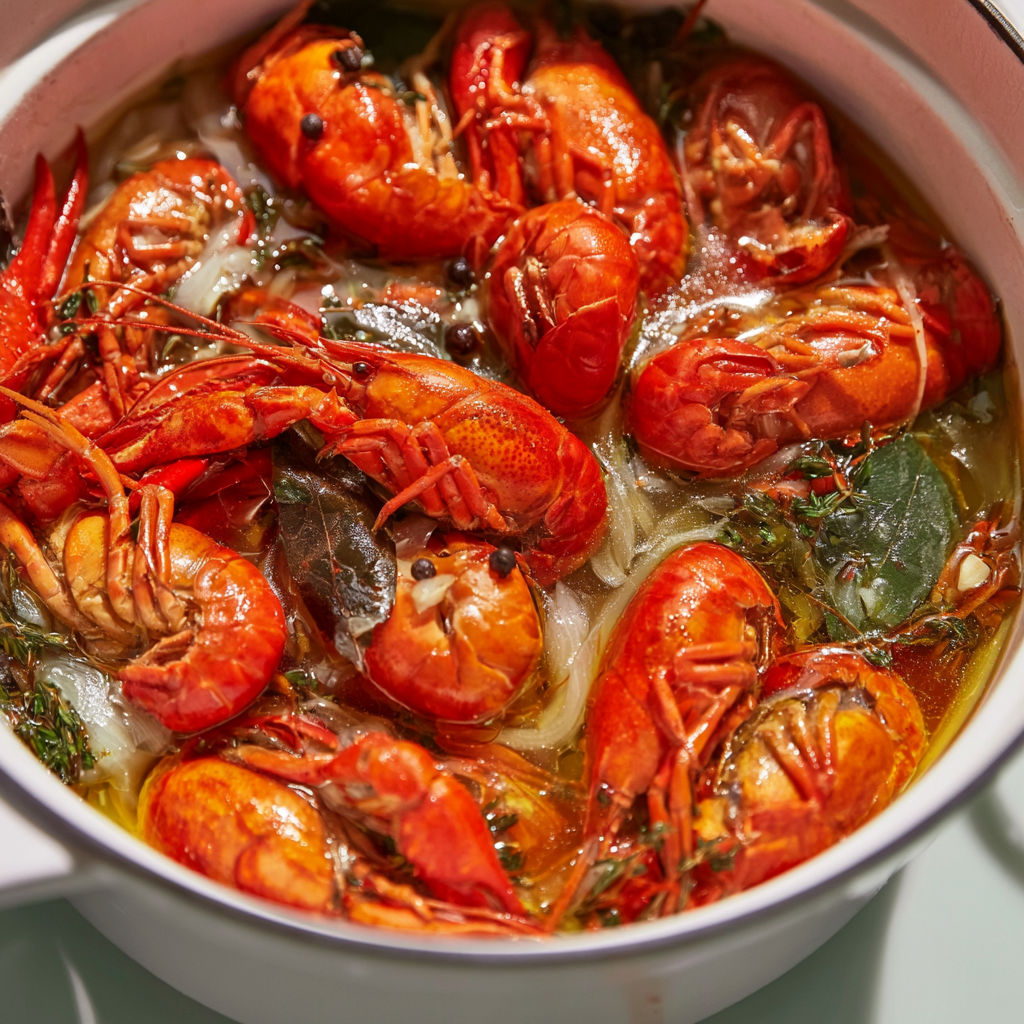 Bouillon de ma grand-mère avec des écrevisses rouges.