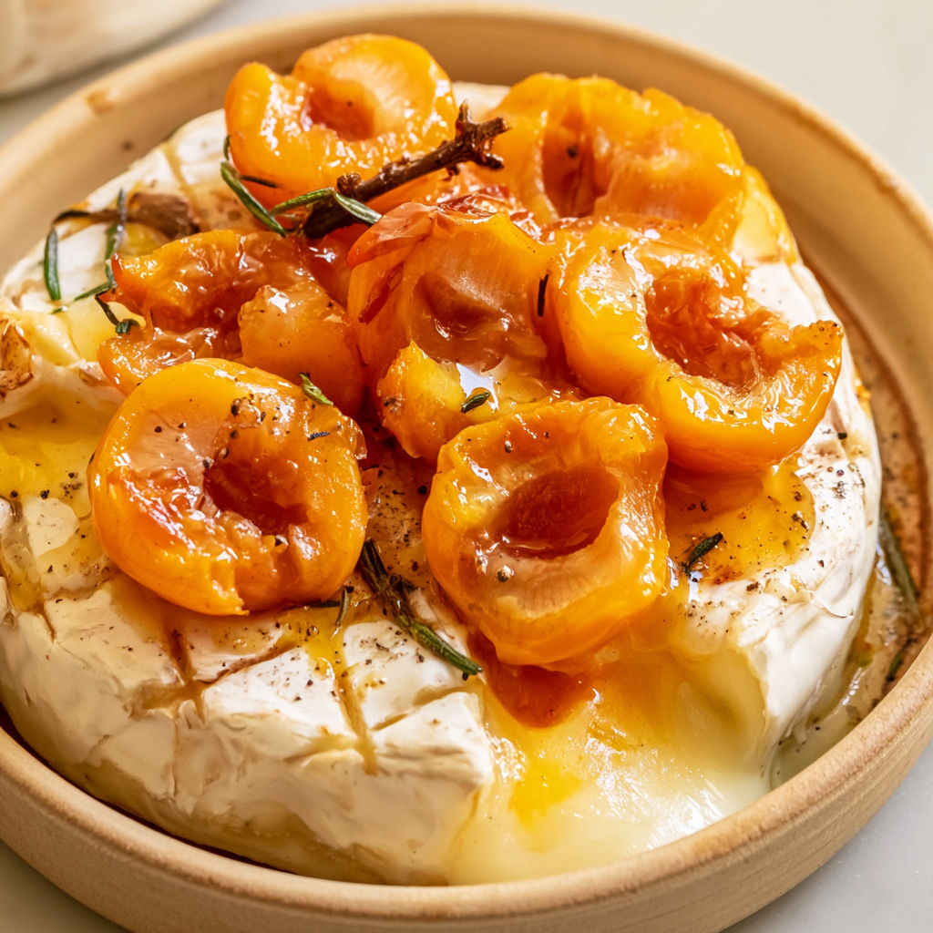 Une assiette de camembert rôti aux mirabelles, ce qui est parfait pour l'apéritif.