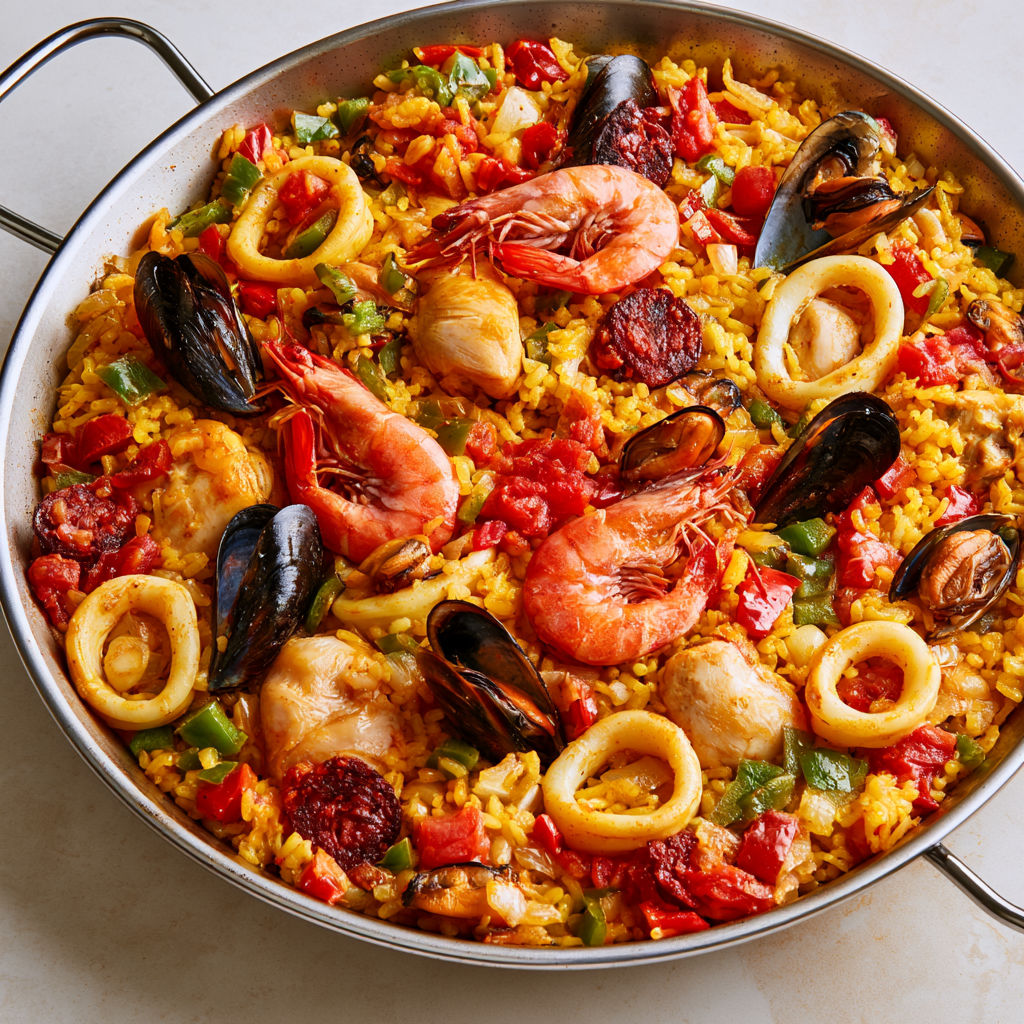Paëlla maison au poulet, chorizo et fruits de mer un plat convivial et savoureux qui fait voyager.