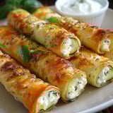 Cigares de courgettes croustillants au fromage feta et mozzarella.