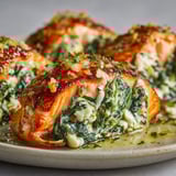 Pavés de saumon farcis aux épinards, une recette savoureuse et délicieuse.