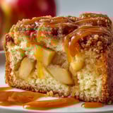 Une portion de Moelleux aux pommes et caramel, avec une sauce caramel délicieuse.