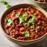 Une casserole de chili classique au boeuf .