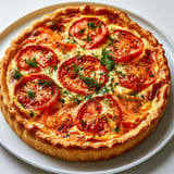 Une tarte au saumon fumé est servie sur un plateau.