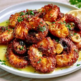 Poulpe Sauté à l’Ail, Paprika Fumé et Épices, Doré à la Poêle.