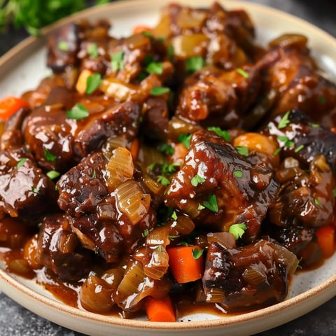 Un plat savoureux de viande en sauce avec des légumes, garni de persil frais.