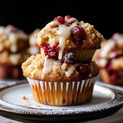 Deux cupcakes aux fruits garnis d'un crumble croustillant et d'un glaçage crémeux, présentés sur une assiette.