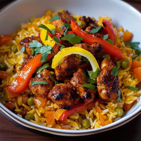 Riz merguez poivrons poulet
