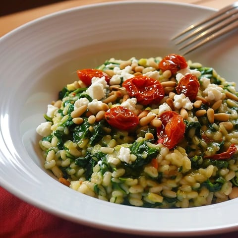 Risotto épinard, chèvre, citron et tomates confites
