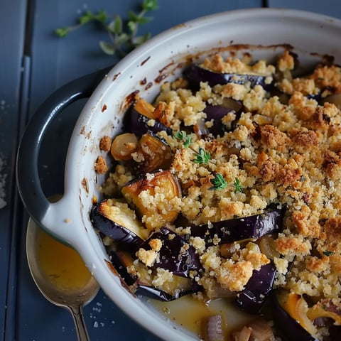 Crumble aux aubergines et oignons caramélisés