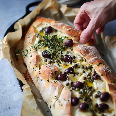 Pain aux Olives et Fromage avec Câpres et Thym