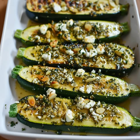Courgettes rôties amandes feta basilic