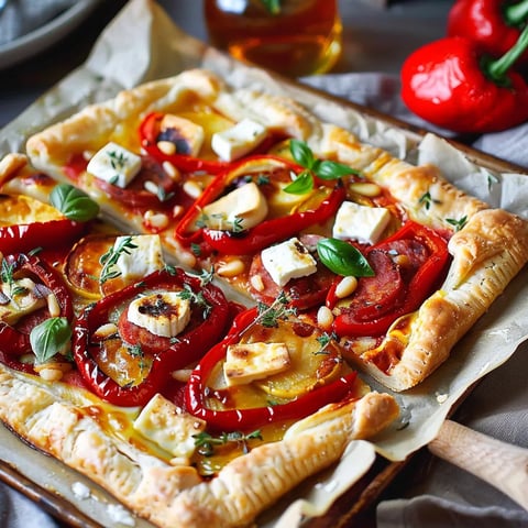 Tarte aux poivrons grillés, chèvre & savora
