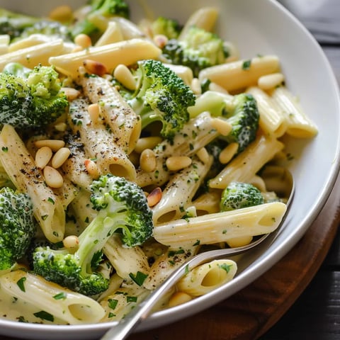 Penne aux brocoli & pignons de pin, sauce crème parmesan
