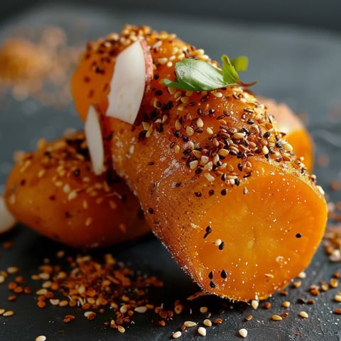 Patates douces confites et panées aux petites graines