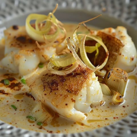 Blanquette de Cabillaud au Curry et Poireaux Frits
