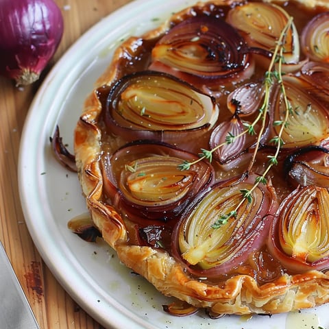 Recette de tarte tatin salée aux oignons rouges et fenouil