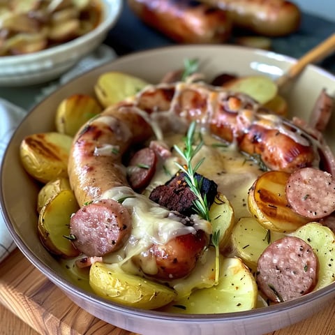 Mont d’Or, saucisses et pommes de terre au four