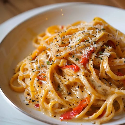 Linguine à la crème de poivrons grillés & au chèvre frais