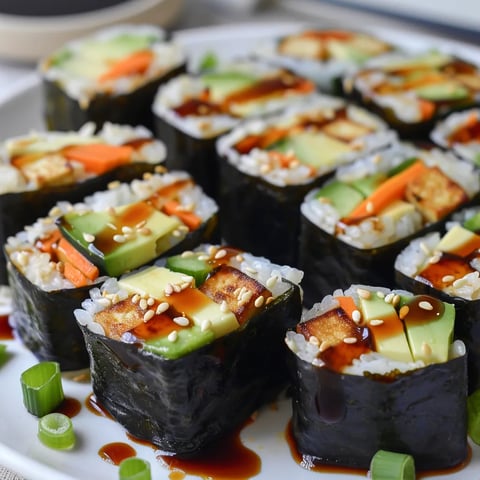 Rouleaux de Sushi en Papier de Riz avec Tofu Teriyaki et Légumes